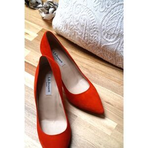 LK Bennett Floret Suede Pumps Orange Pointed Toe Heels EU 36.5 US 6